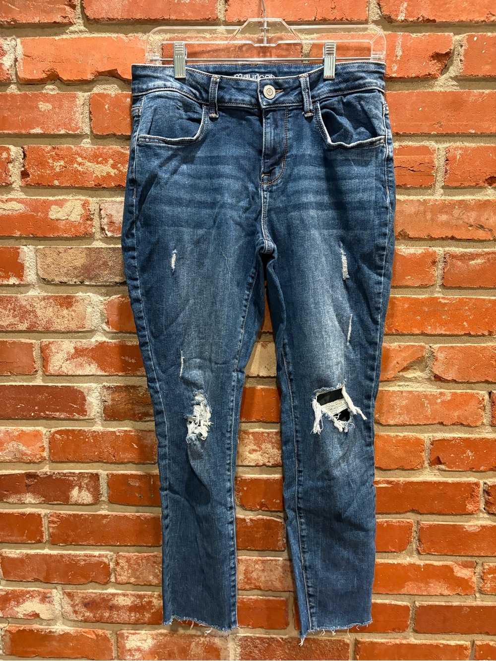 Maurices Distressed Raw Hem Skinny Ankle Jeans Size Medium Reg Stretch Denim